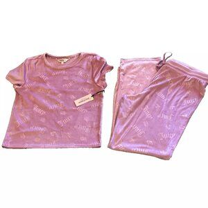Juicy Couture Pink Velour Sleep Wear Lounge PJ Set XL JC Crown Toss Short Sleeve